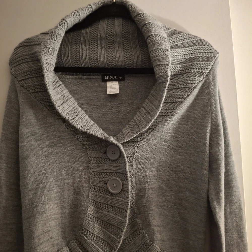 Mingle Girls Gray Knit Sweater With Cowl Neck And Two- Button Closure